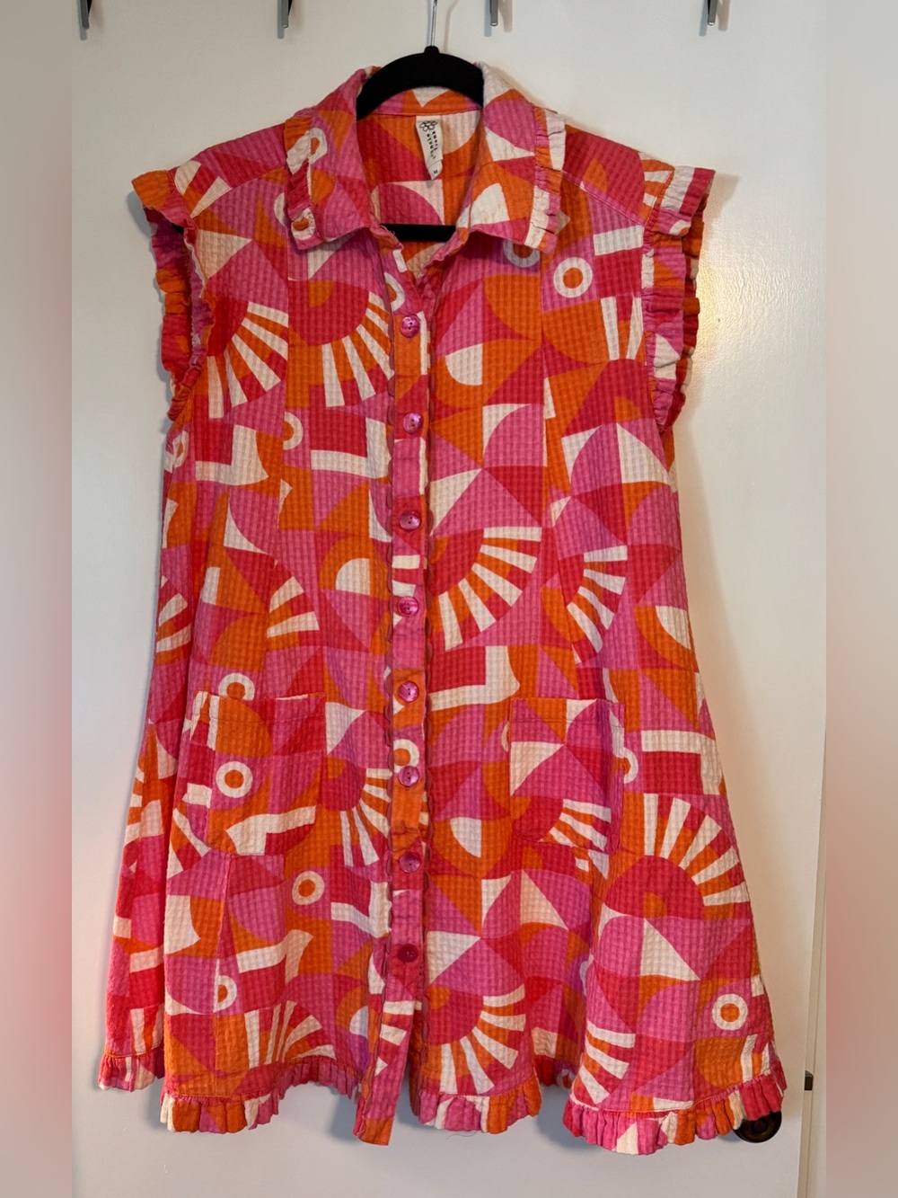 Uncle Frank Mod Print Ruffle Mini Dress size M